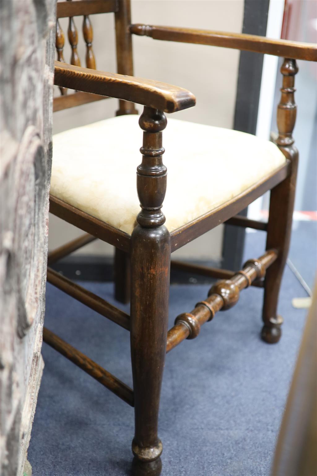 A 19th century ash Lancashire spindle back elbow chair